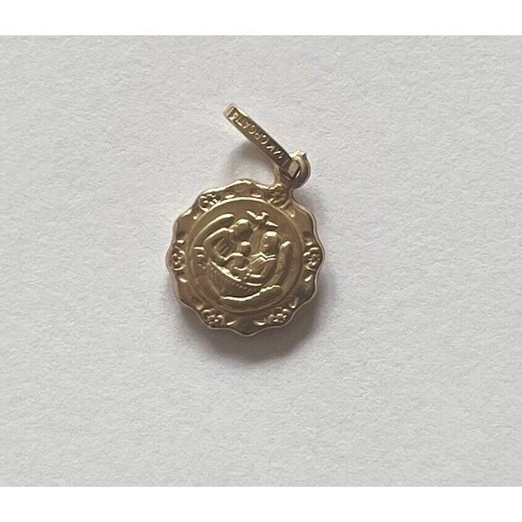 Ricordo Del Battesimo 14k Yellow Gold Small Baptism Christening Puffed Pendant - Picture 4 of 4
